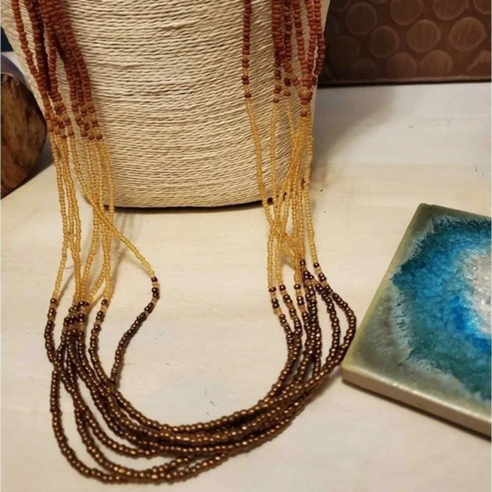 Coldwater creek neutrals Western multi strand seed bead boho‎ necklace new!!!